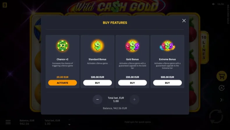 Wild Cash Gold Buy Features