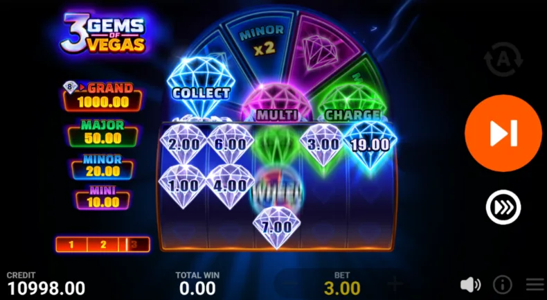 3 Gems of Vegas Super Wheel Bonus Game